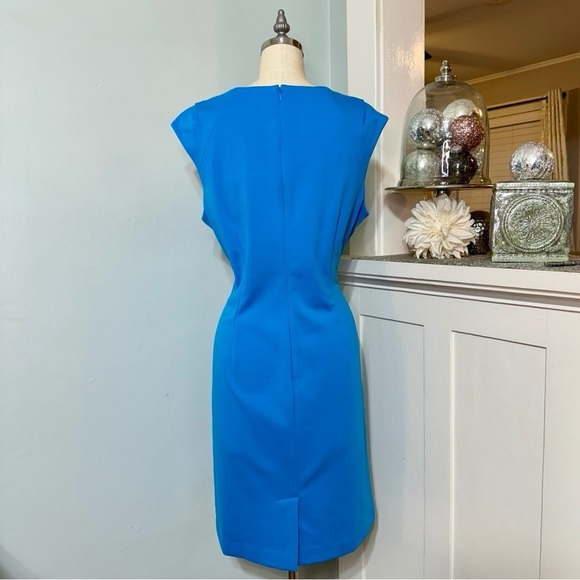 Calvin Klein Ruched Stretch Sheath Dress Blue Teal Size 14 - Picture 5 of 10